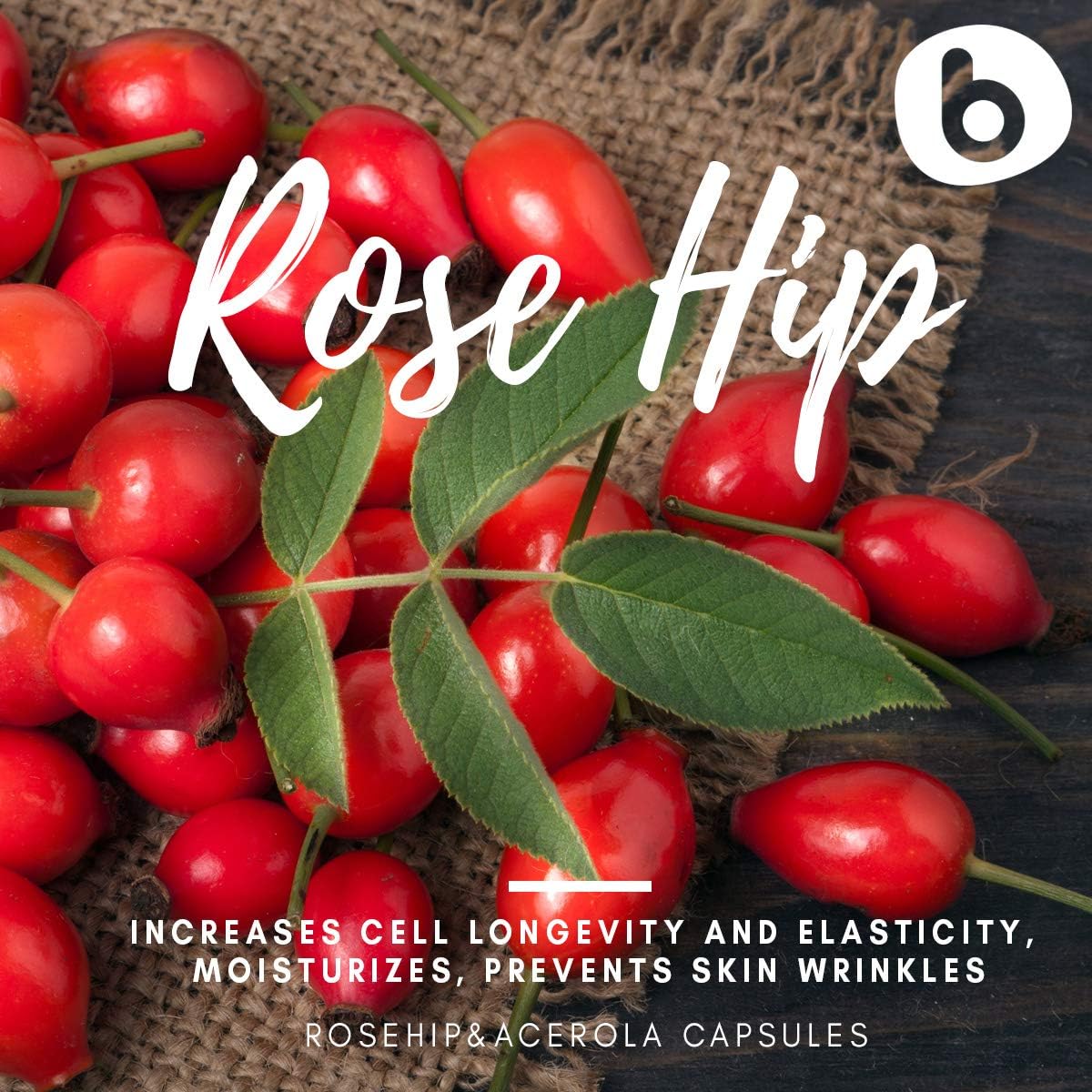 Plant-Based Organic Rose HIPS & Acerola Vitamin C Capsules - Immune Support with Collagen Boost - Non-GMO, Gluten-Free - 1000mg, 90 Vegan Capsules