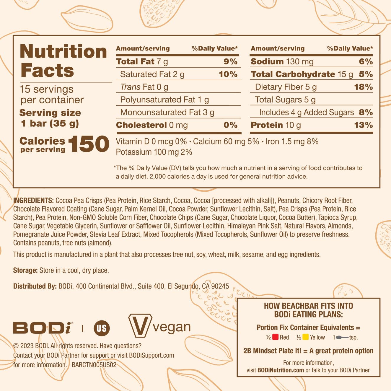 Plant-Based Peanut Butter Chocolate Protein Bar - Vegan, Gluten-Free, Low Glycemic, 10g Protein, 150 Calories, 15 Bars