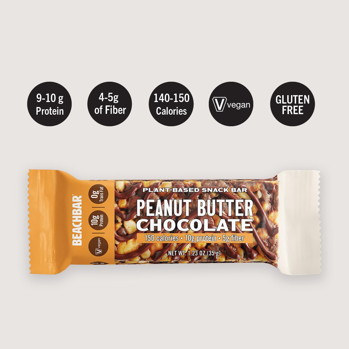 Plant-Based Peanut Butter Chocolate Protein Bar - Vegan, Gluten-Free, Low Glycemic, 10g Protein, 150 Calories, 15 Bars