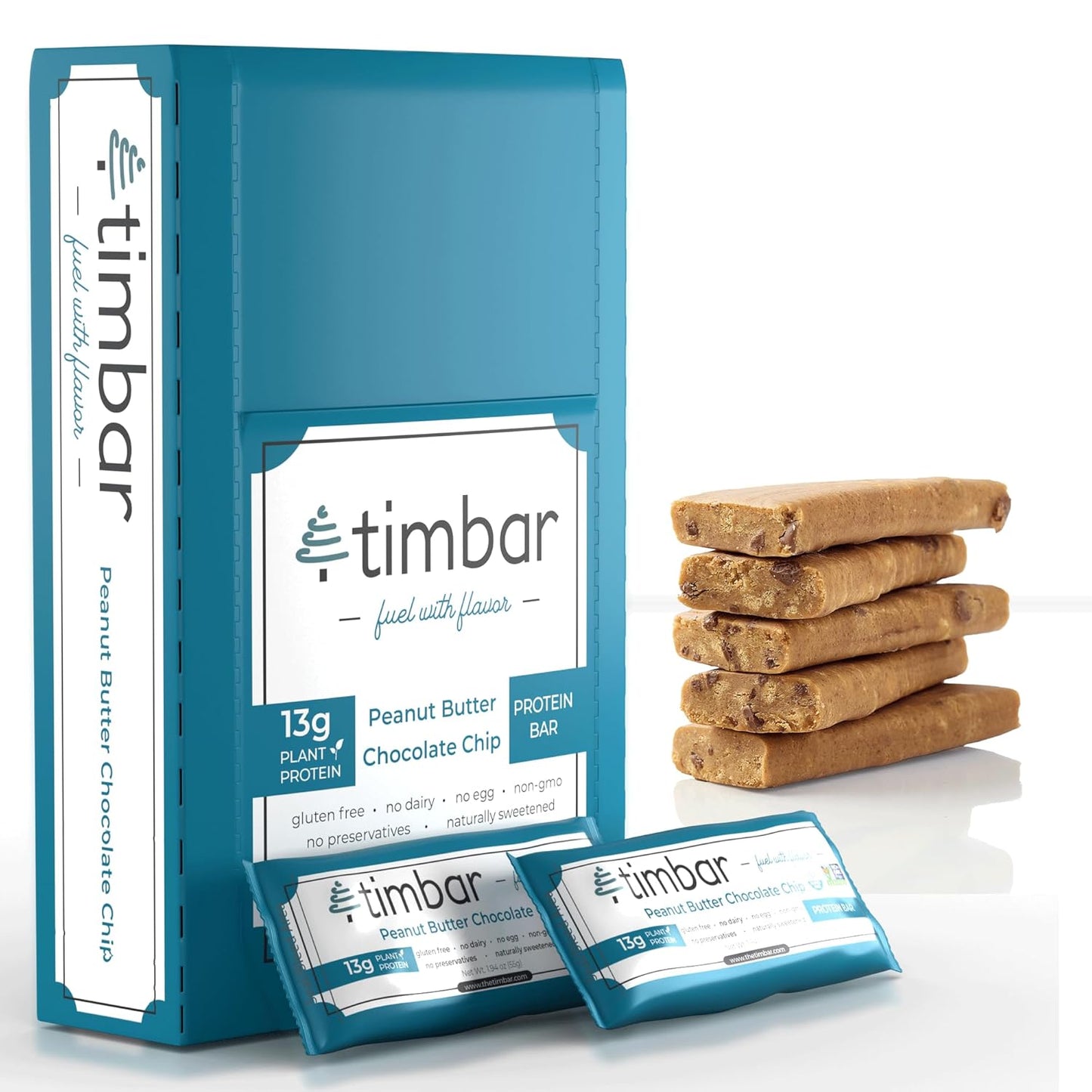 Plant Based Protein Bars, Non-GMO, Gluten Free, Dairy & Egg Free, No Preservatives, 12g Protein Per Bar, 12 Pack Peanut Butter Chocolate Chip