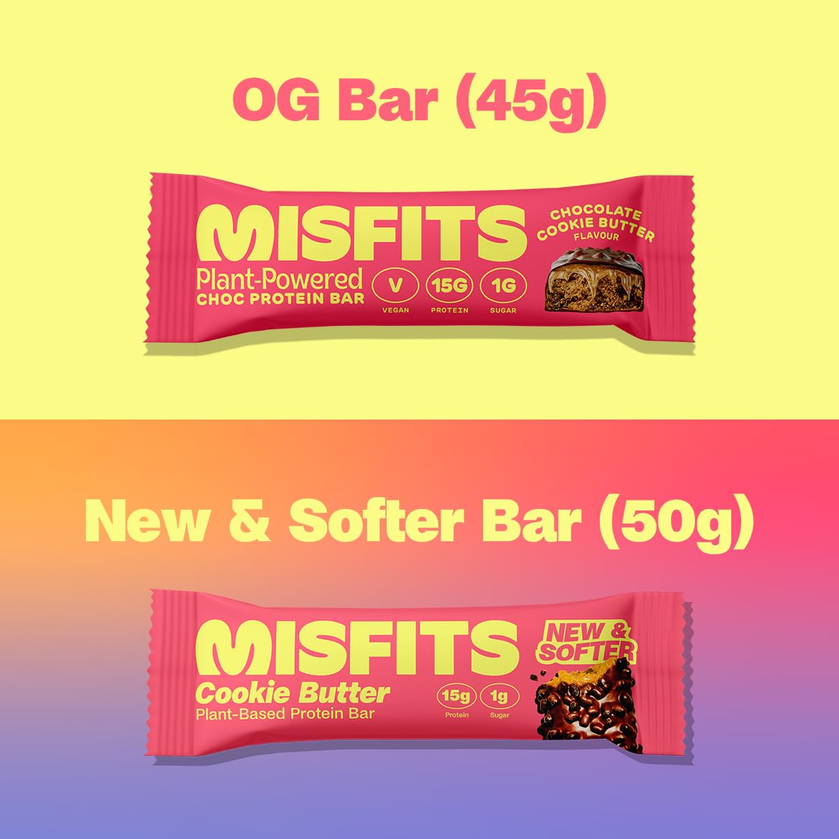 Plant-Based Protein Bars Variety Pack (12 bars, 4 flavors) - Low Sugar, Low Carb, High Fiber Snacks - Updated Recipe by Misfits