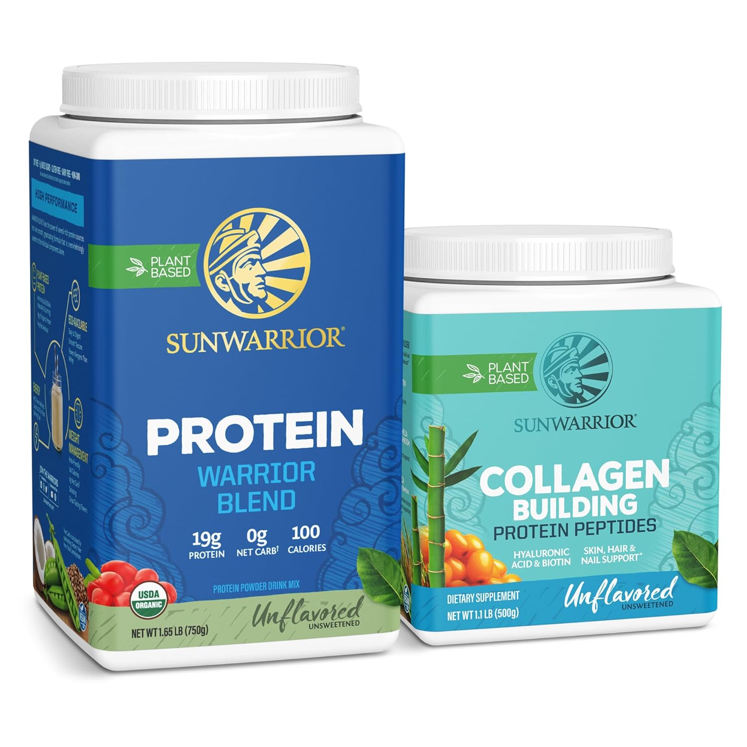 Plant-Based Protein & Collagen Peptide Bundle | Unflavored 30 Servings Protein Powder + 20 Servings Peptide Powder