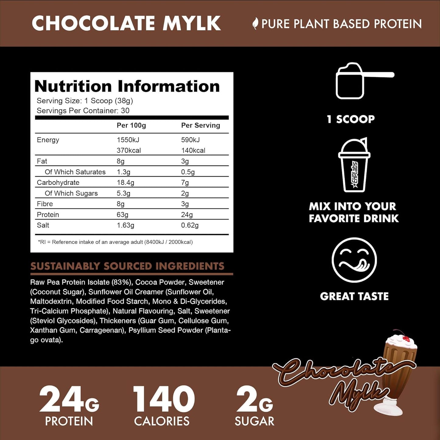 Plant-Based Protein Powder with 23g of Pea Protein - Dairy, Gluten, and Soy Free Meal Replacement Shake (30 Servings, Chocolate Flavor)