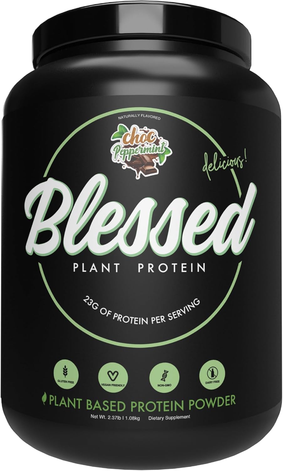 Plant Based Protein Shake Meal Replacement Powder - 23g of Pea Protein - Dairy & Gluten Free - No Added Sugar - Choc Peppermint Flavor - 30 Servings