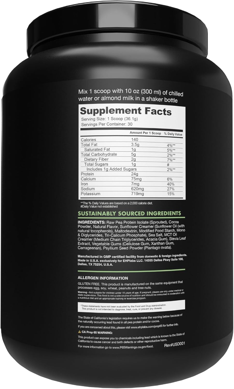 Plant Based Protein Shake Meal Replacement Powder - 23g of Pea Protein - Dairy & Gluten Free - No Added Sugar - Choc Peppermint Flavor - 30 Servings