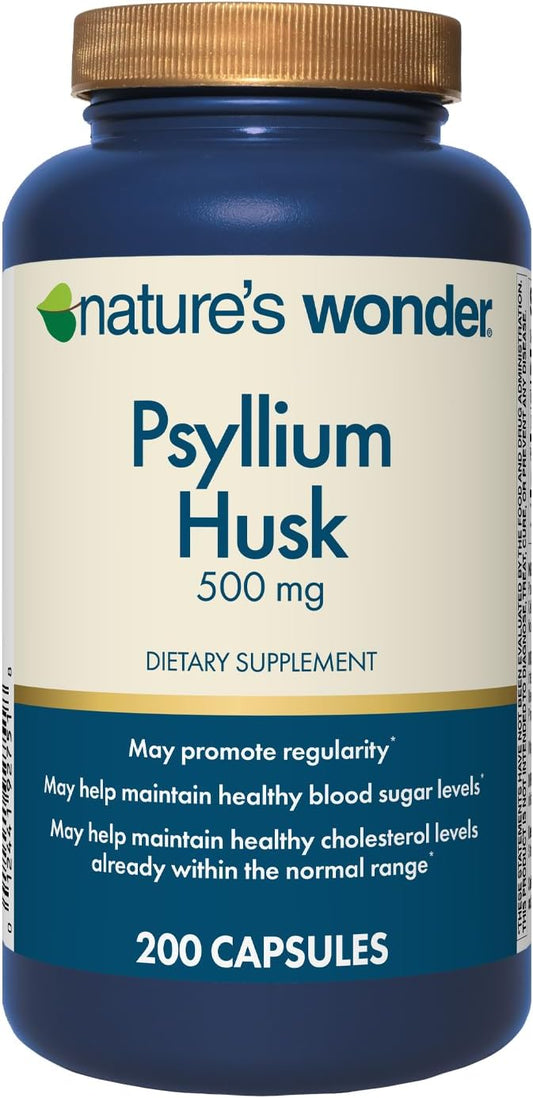 Plant-Based Psyllium Husk Capsules 500 mg for Digestive Health - 200 Count