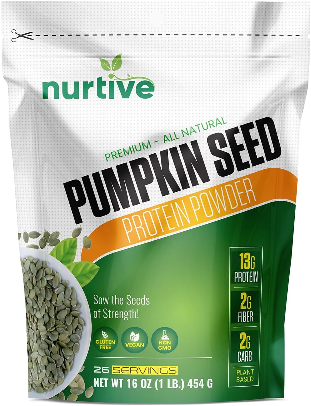 Plant-Based Pumpkin Seed Protein Powder with Essential Nutrients, Fiber & Amino Acids - Gluten Free, Non-GMO - Ideal for Smoothies, Baking, and Cooking - 26 Servings (16 oz)