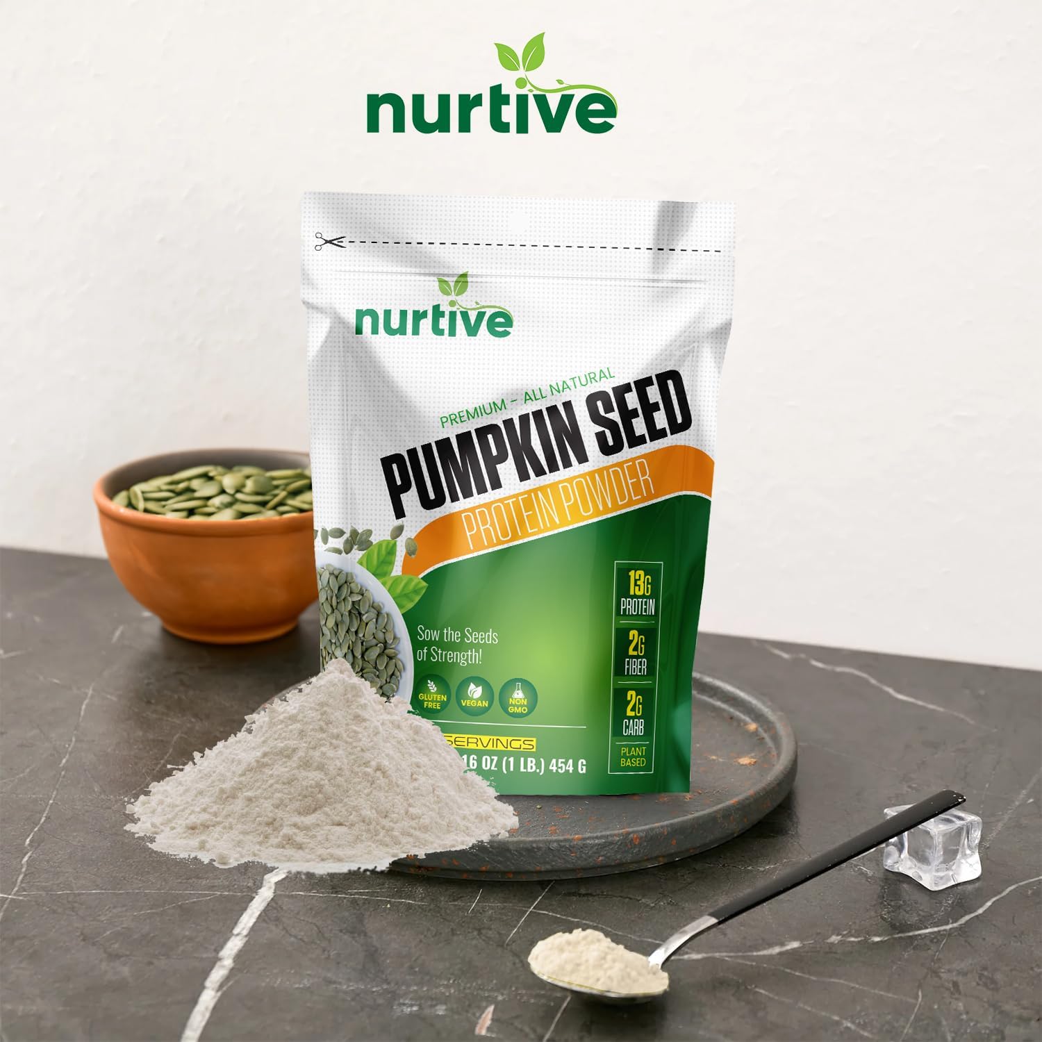 Plant-Based Pumpkin Seed Protein Powder with Essential Nutrients, Fiber & Amino Acids - Gluten Free, Non-GMO - Ideal for Smoothies, Baking, and Cooking - 26 Servings (16 oz)