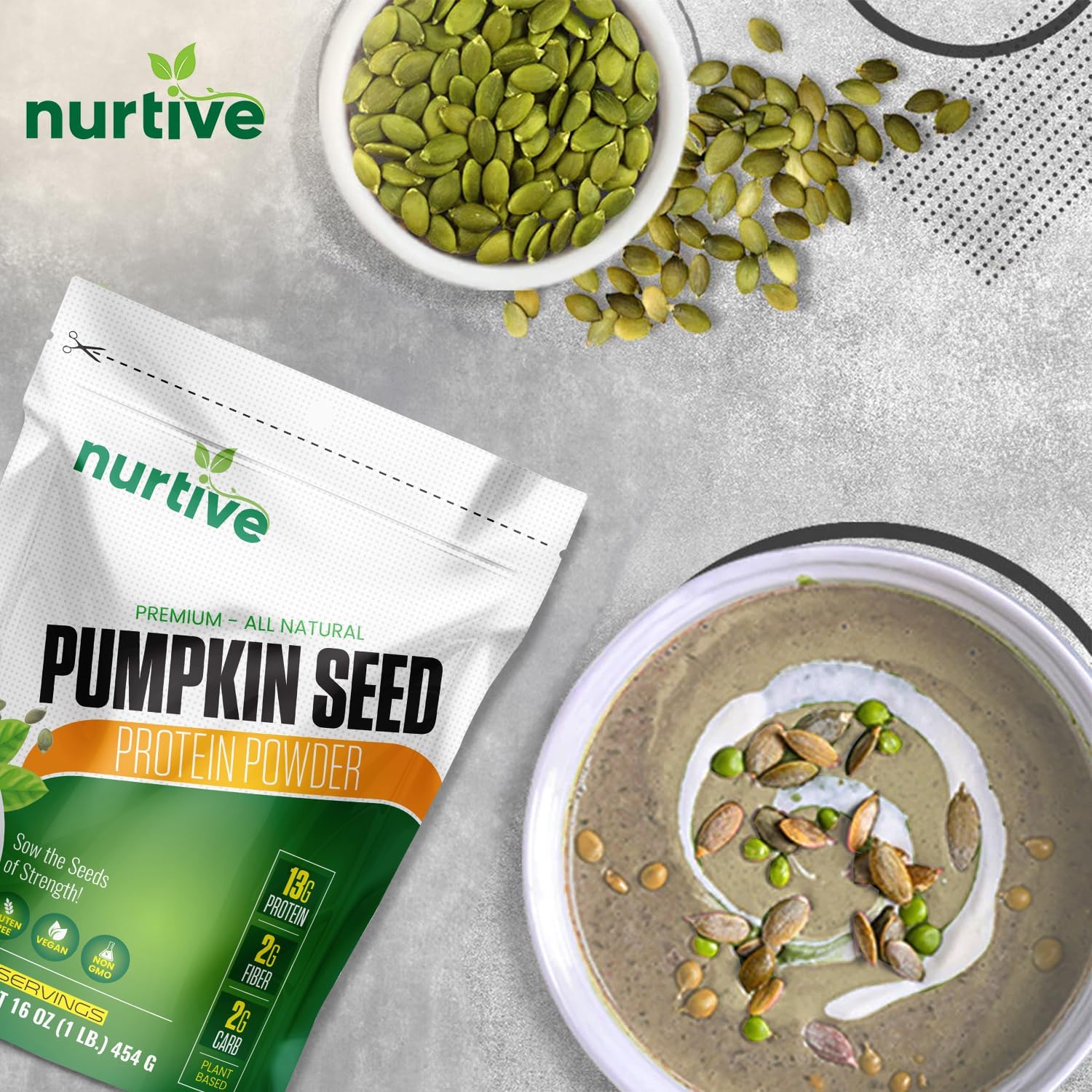 Plant-Based Pumpkin Seed Protein Powder with Essential Nutrients, Fiber & Amino Acids - Gluten Free, Non-GMO - Ideal for Smoothies, Baking, and Cooking - 26 Servings (16 oz)