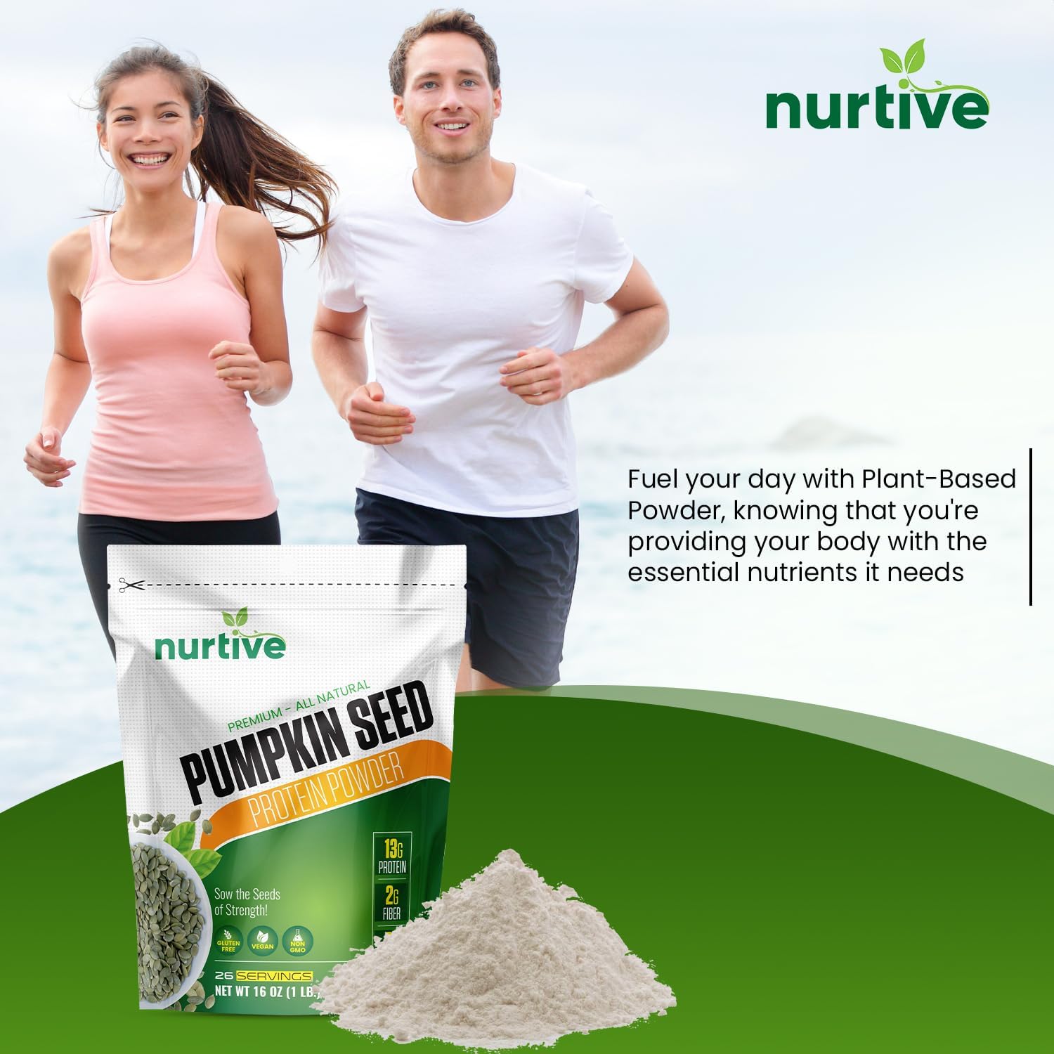 Plant-Based Pumpkin Seed Protein Powder with Essential Nutrients, Fiber & Amino Acids - Gluten Free, Non-GMO - Ideal for Smoothies, Baking, and Cooking - 26 Servings (16 oz)