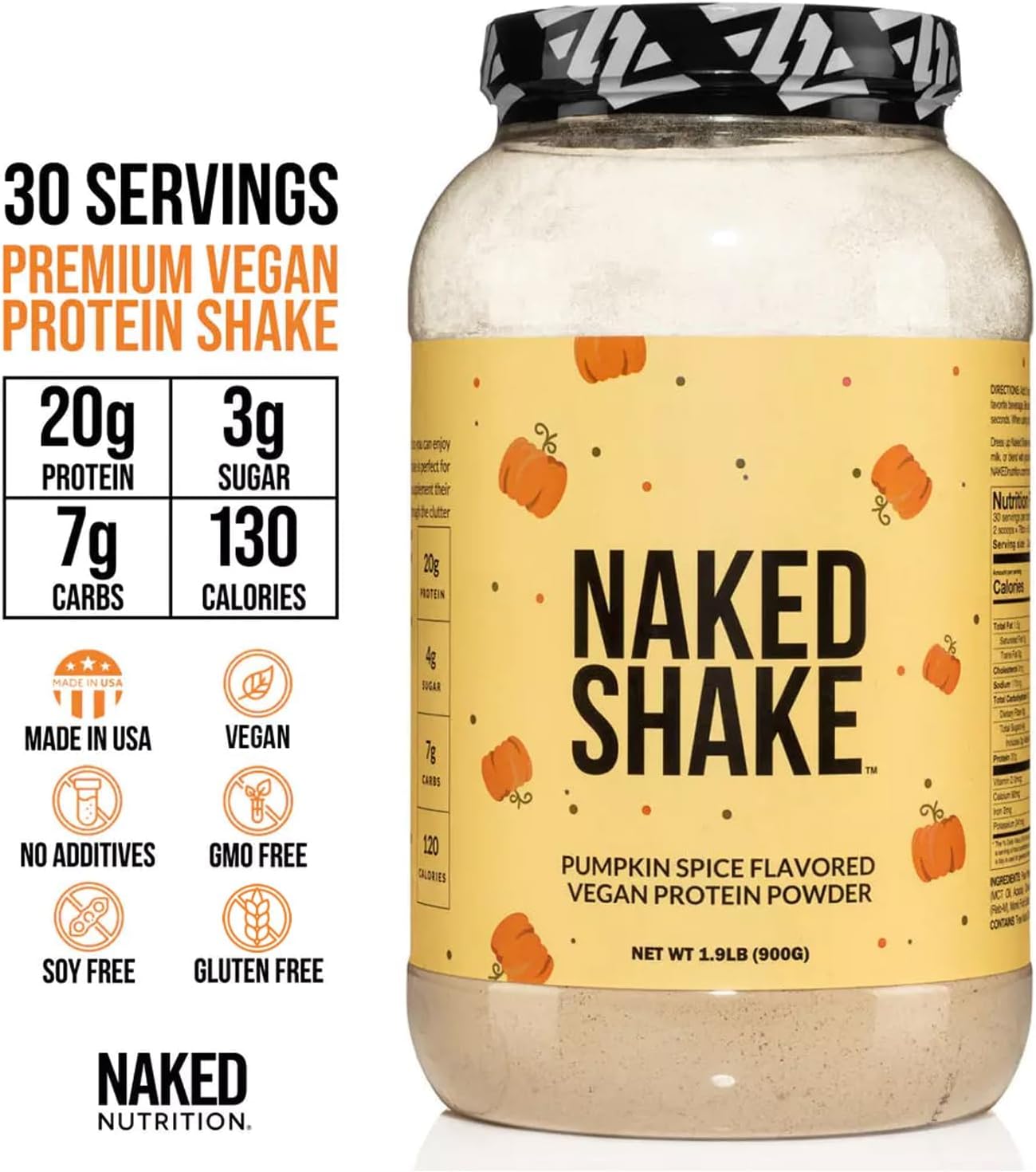 Plant Based Pumpkin Spice Protein Shake - Naked Nutrition Shake with MCT Oil - Gluten-Free & Soy-Free - No GMOs or Artificial Sweeteners - 30 Servings - BoostGo Australia