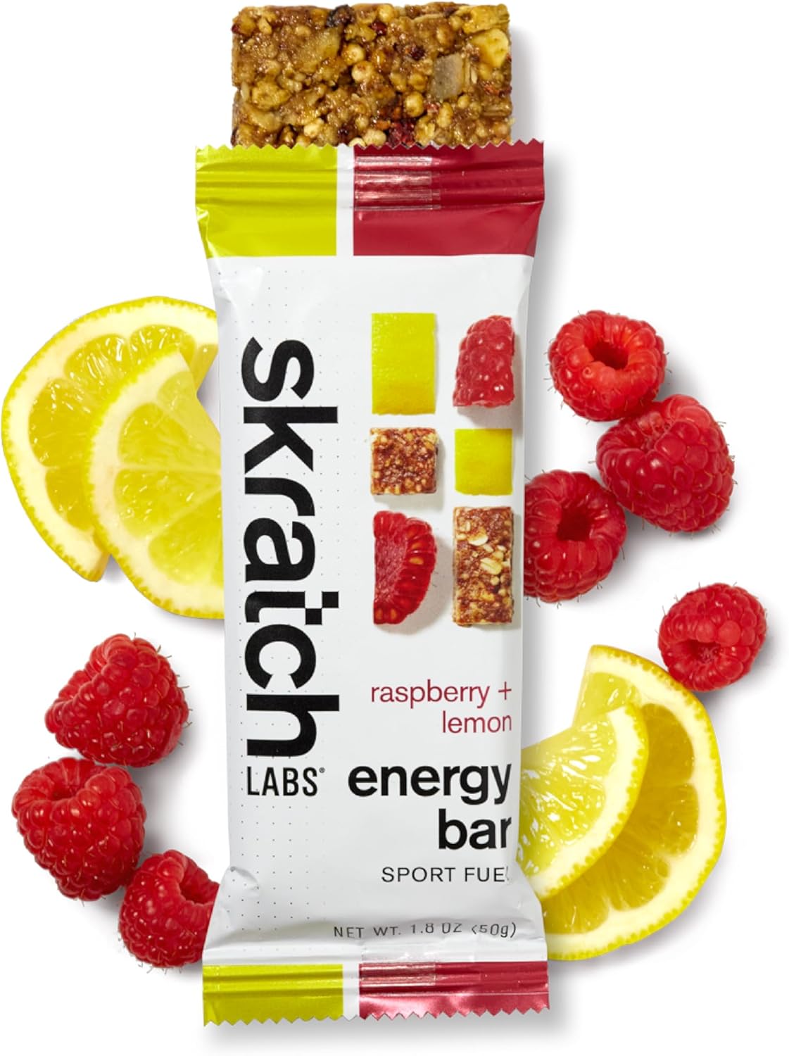 Plant-Based SKRATCH LABS Energy Bars - Raspberry Lemon Flavor (12 Pack) | Low Sugar, High Protein, Non-GMO, Gluten-Free, Soy-Free, Vegan, Kosher Snack