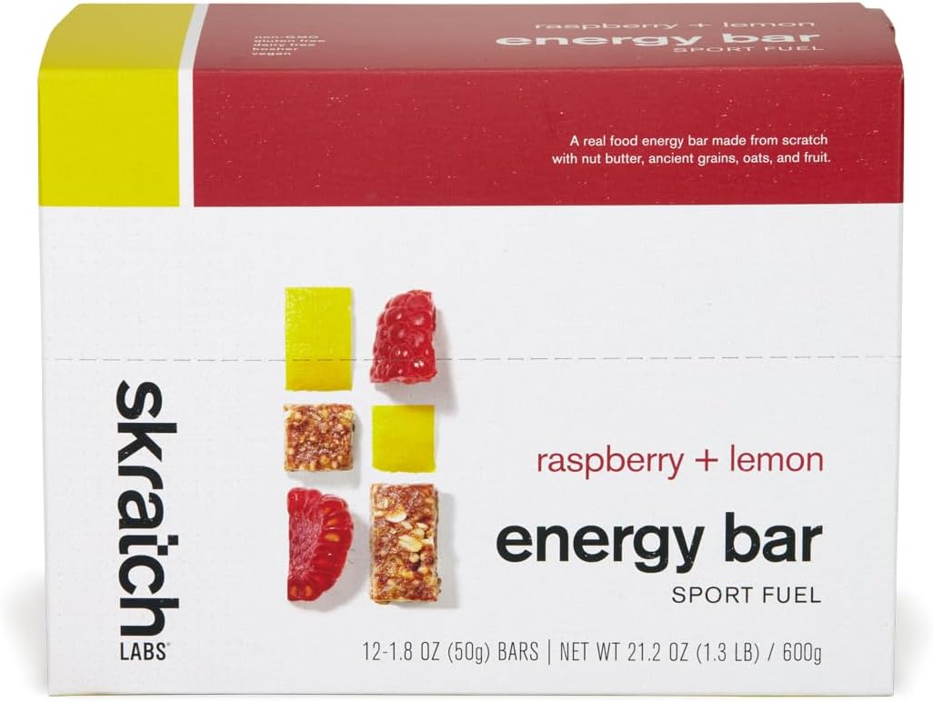 Plant-Based SKRATCH LABS Energy Bars - Raspberry Lemon Flavor (12 Pack) | Low Sugar, High Protein, Non-GMO, Gluten-Free, Soy-Free, Vegan, Kosher Snack
