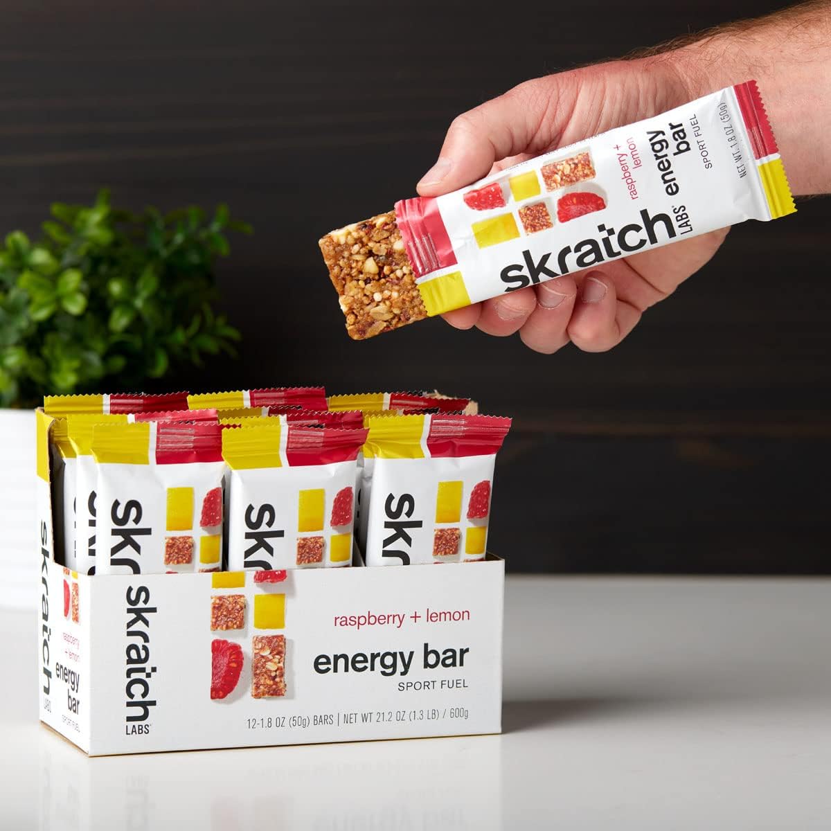 Plant-Based SKRATCH LABS Energy Bars - Raspberry Lemon Flavor (12 Pack) | Low Sugar, High Protein, Non-GMO, Gluten-Free, Soy-Free, Vegan, Kosher Snack