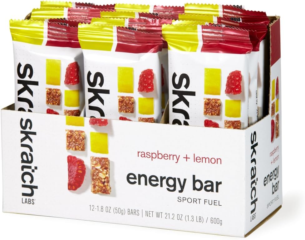 Plant-Based SKRATCH LABS Energy Bars - Raspberry Lemon Flavor (12 Pack) | Low Sugar, High Protein, Non-GMO, Gluten-Free, Soy-Free, Vegan, Kosher Snack