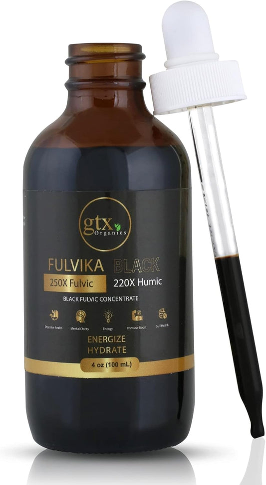 Plant-Based Trace Mineral Drops with 74 Minerals - Electrolyte Supplement with Alkaline pH, 400 Servings, Flavorless - Fulvika Black 4oz