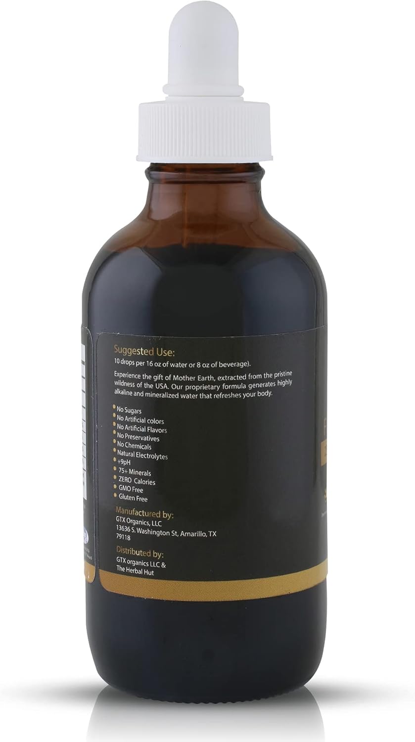 Plant-Based Trace Mineral Drops with 74 Minerals - Electrolyte Supplement with Alkaline pH, 400 Servings, Flavorless - Fulvika Black 4oz