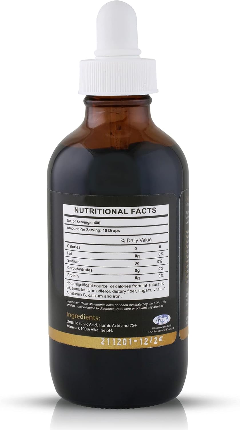 Plant-Based Trace Mineral Drops with 74 Minerals - Electrolyte Supplement with Alkaline pH, 400 Servings, Flavorless - Fulvika Black 4oz