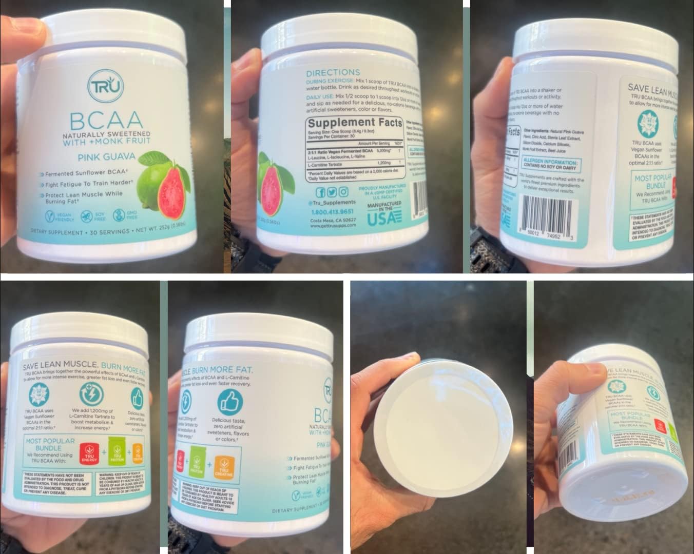 Plant-Based TRU BCAA Powder with Pink Guava Flavor - Vegan Friendly, Zero Calories, No Artificial Ingredients - 30 Servings