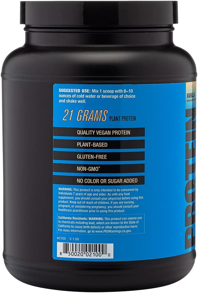 Plant-Based Vanilla Protein Powder - 2.2 LB, 30 Servings - 21G Vegan Protein & EAAs for Muscle Growth - No Added Sugars - Soy, Gluten, GMO-Free.