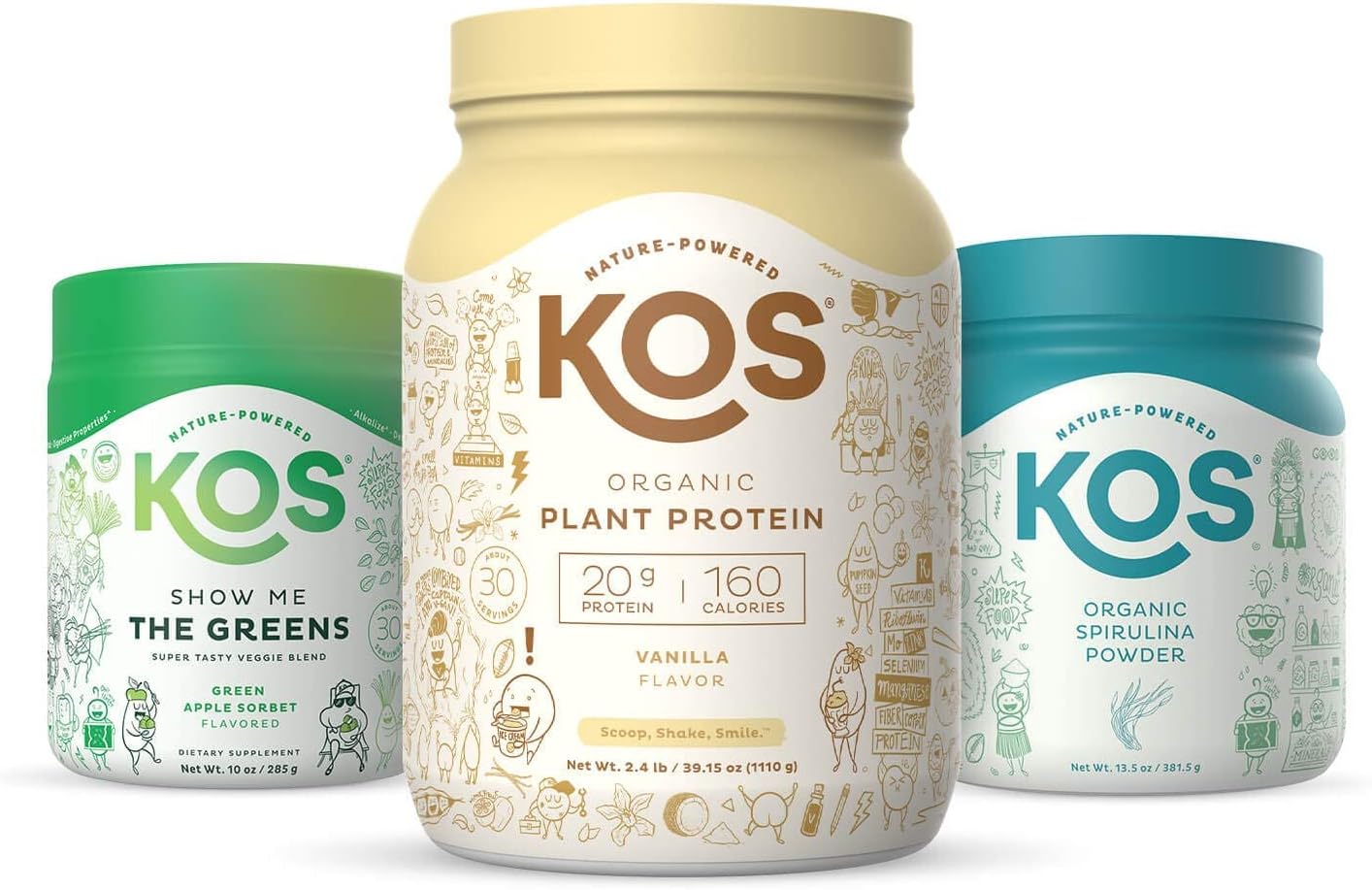 Plant-Based Vanilla Protein Powder, Organic Spirulina, and Greens Bundle for Immunity Boosting