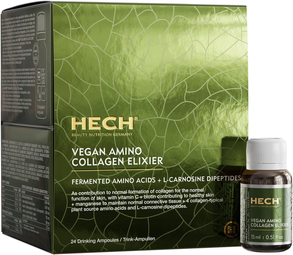 Plant-Based Vegan Amino Collagen Elixir with Vitamin C, D, Biotin, and Zinc - 24 Ampoules for Collagen Formation