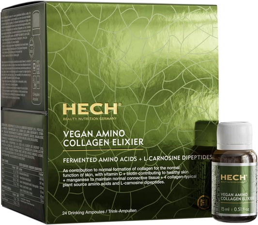 Plant-Based Vegan Amino Collagen Elixir with Vitamin C, D, Biotin, and Zinc - 24 Ampoules for Collagen Formation