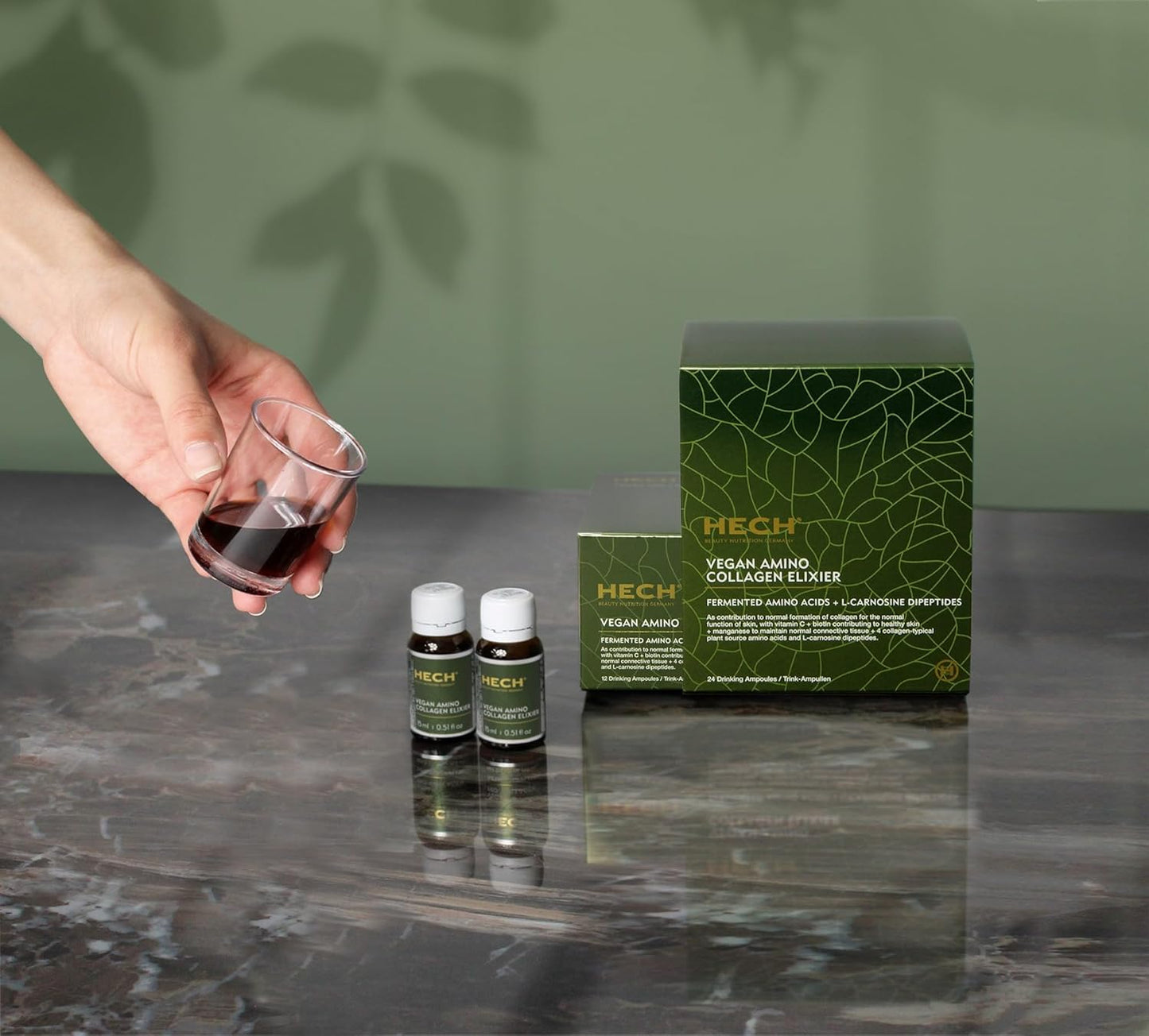 Plant-Based Vegan Amino Collagen Elixir with Vitamin C, D, Biotin, and Zinc - 24 Ampoules for Collagen Formation