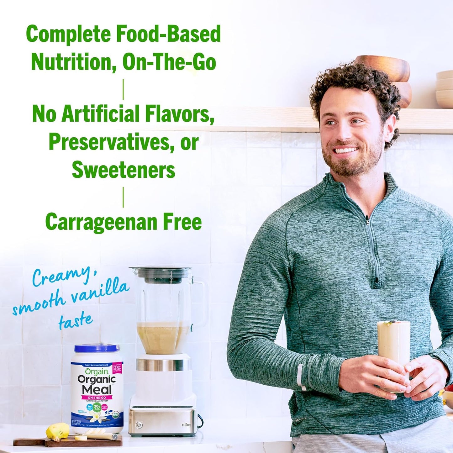Plant-Based Vegan Meal Replacement Protein Powder with Vanilla Bean Flavor - 20g Protein, 6g Fiber, Fruits, Veggies, Greens - Gluten-Free, 2.01lb