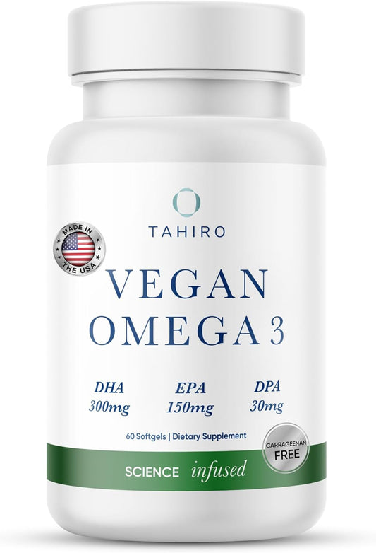 Plant-Based Vegan Omega-3 Softgels with DPA, DHA, EPA - Brain & Joint Support for Men, Women, Pregnant Women - Prenatal Supplement 1000mg