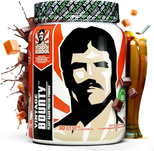 Plant-Based Vegan Protein Powder - Old School Labs Vintage Bounty for Post-Workout Recovery, Pea, Brown Rice, Pumpkin Seed, Sunflower Seed Protein - Chocolate Caramel Flavor, 2 lbs