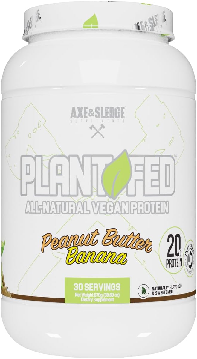 Plant-Based Vegan Protein Powder with 20g Protein, Peanut Butter Banana Flavor, Naturally Sweetened - 30 Servings
