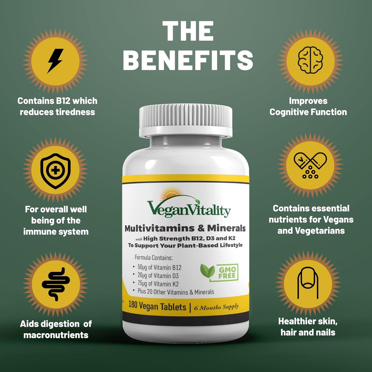 Plant-Based Vegan Superfood Supplement Bundle - Multivitamins, Collagen, Super Mushroom Complex - High Strength Formula for Vegans and Vegetarians