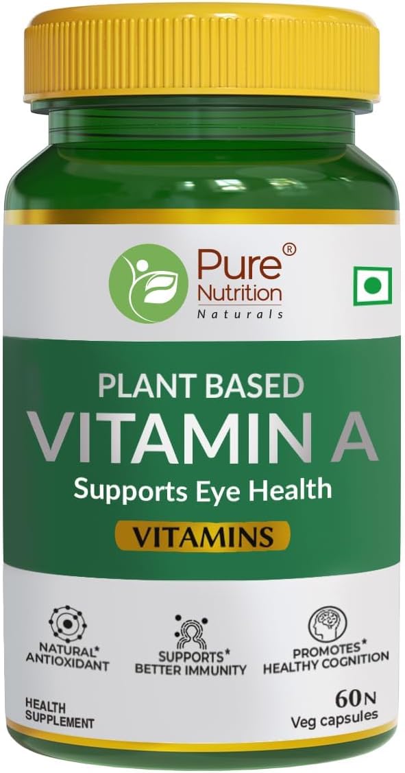 Plant-Based Vitamin A Supplement from Beta Carotene - 60 Vegetarian Capsules for Eye Health & Aging Support, Natural Ingredients for Men & Women