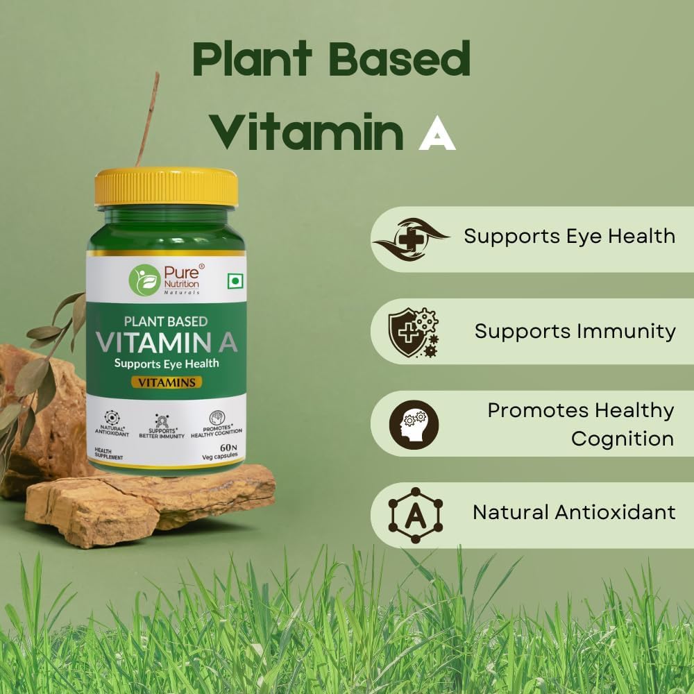 Plant-Based Vitamin A Supplement from Beta Carotene - 60 Vegetarian Capsules for Eye Health & Aging Support, Natural Ingredients for Men & Women