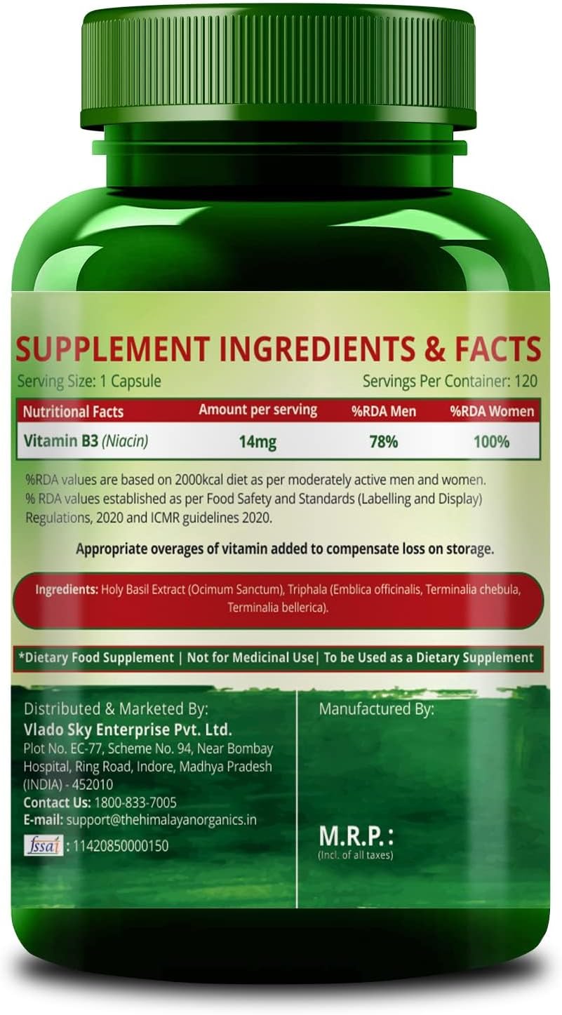 Plant-Based Vitamin B3 Supplement | Promotes Skin and Heart Health - 120 Capsules