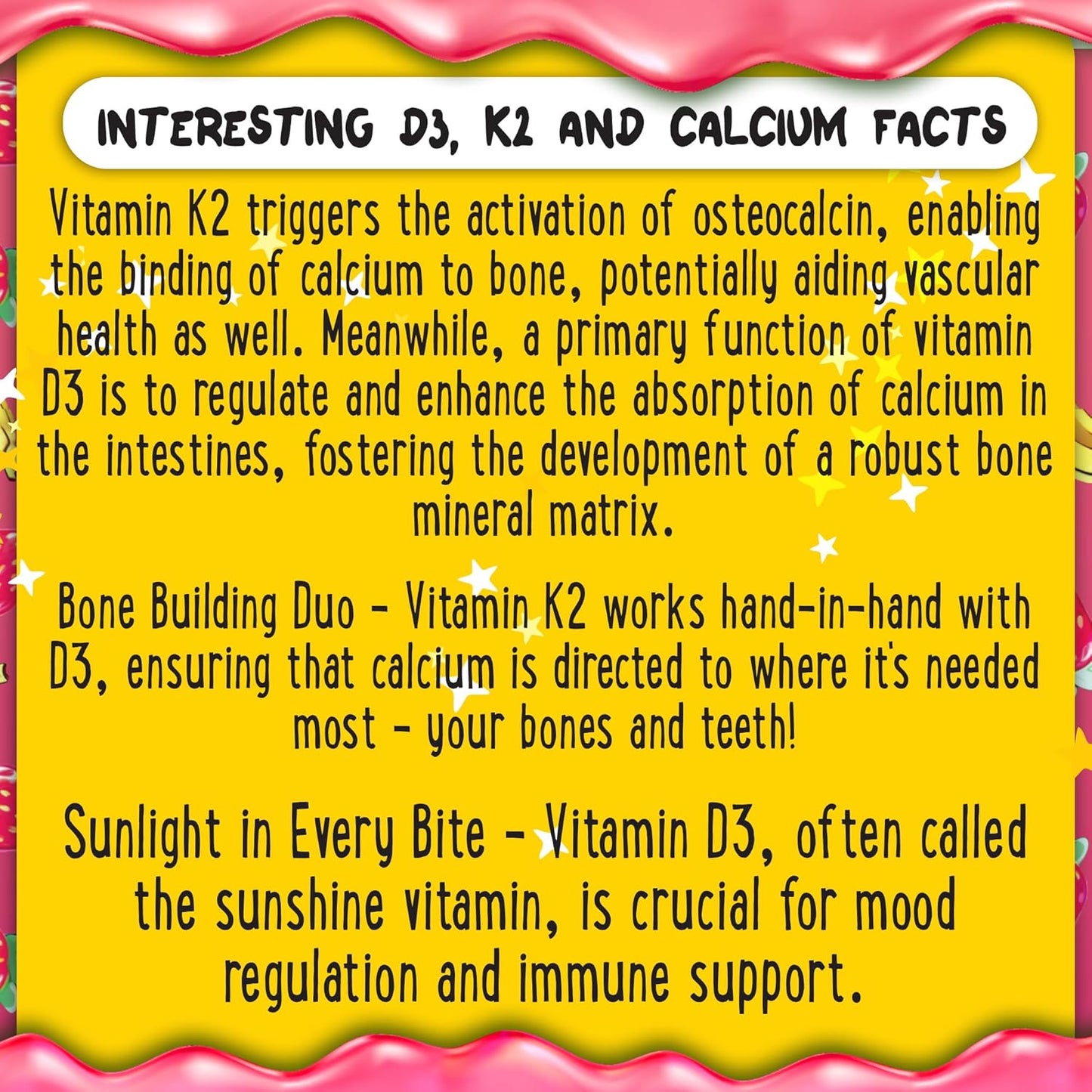 Plant-Based Vitamin D3 and K2 Gummies with Calcium for Kids and Adults - 5000 IU D3, 120 mcg K2, 120mg Calcium - 60 Gummies - Apple, Kiwi, Strawberry, Banana