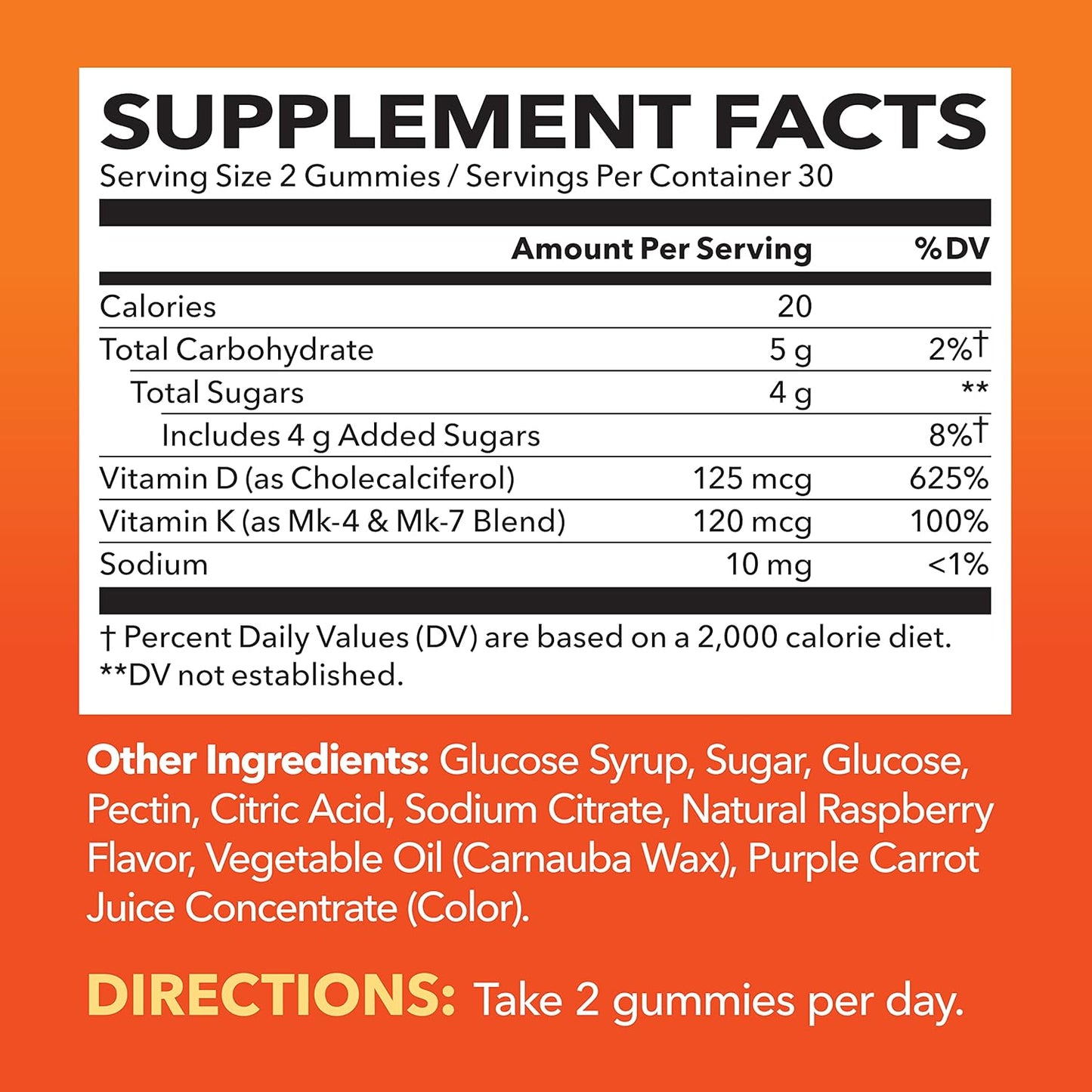 Plant-Based Vitamin D3 K2 Gummies for Bone & Muscle Support - 60 Vegan Raspberry Flavored Gummies