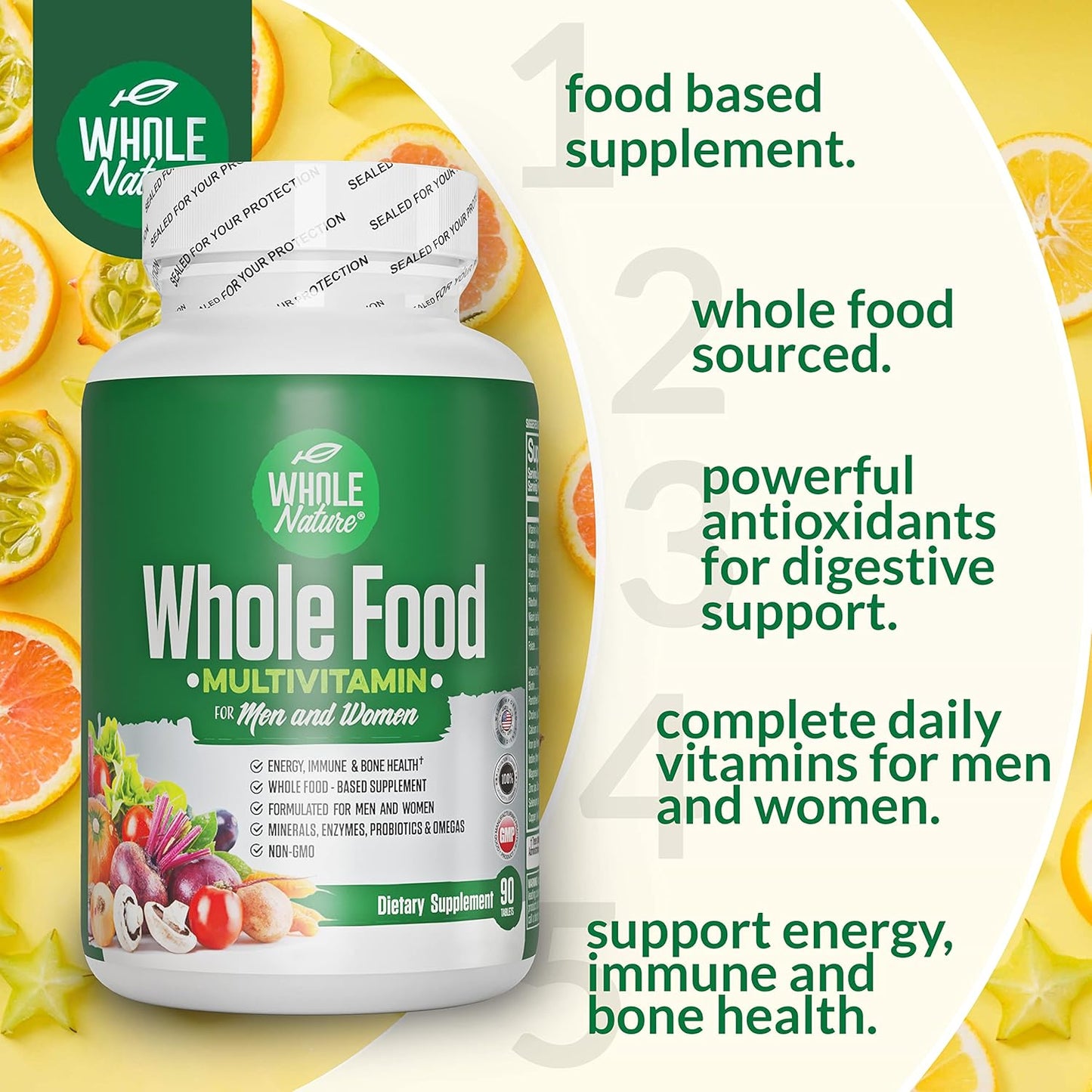 Plant Based Whole Food Multivitamin with Probiotics, Digestive Enzymes, and Omegas - Men and Women (2 Pack) | Whole Nature Superfood Vitamins - Non GMO Gluten Free