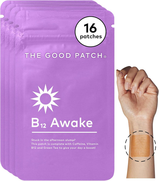 Plant Powered B12 Awake Patch with Caffeine & Green Tea Extract for Energy - 16 Patches