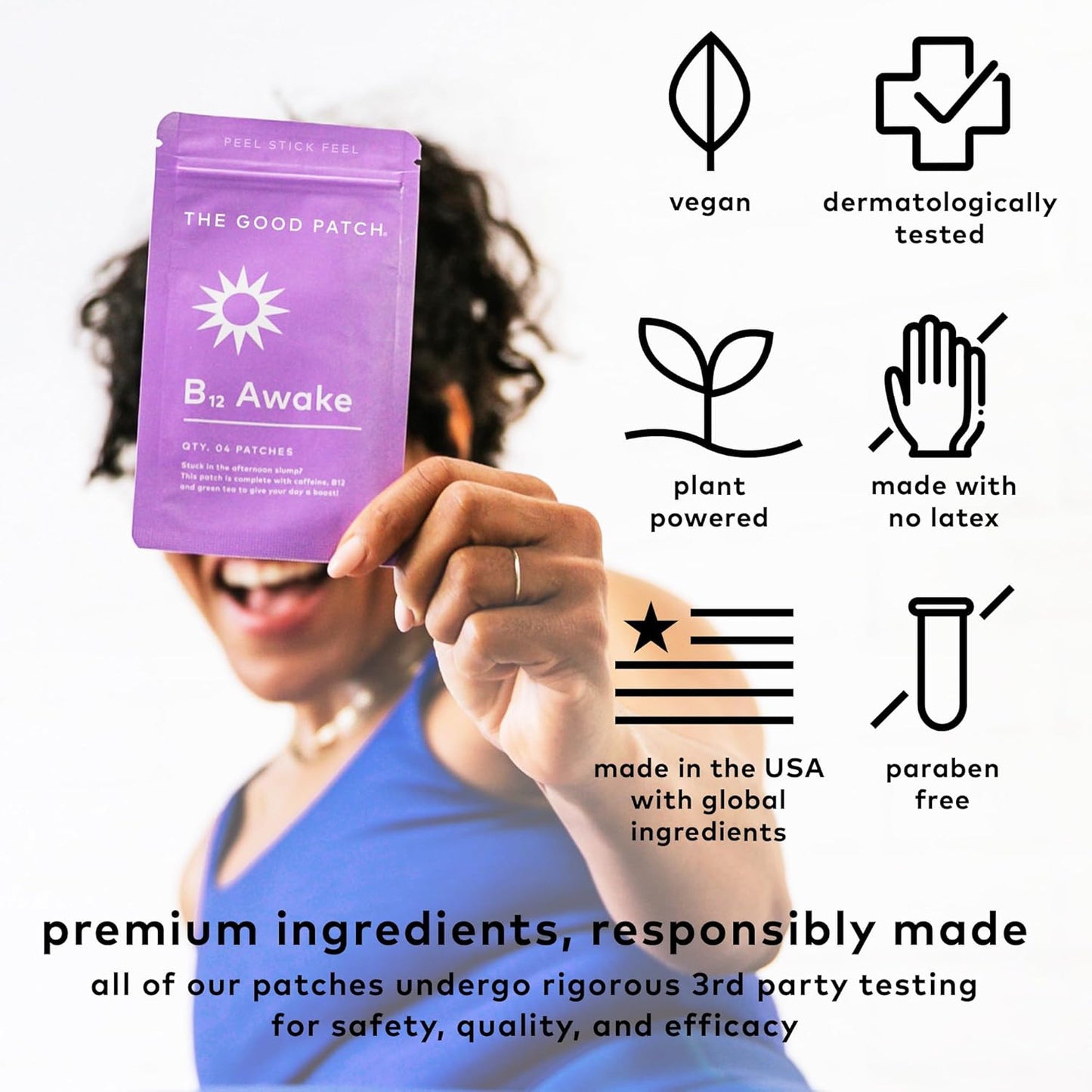 Plant Powered B12 Awake Patch with Caffeine & Green Tea Extract for Energy - 16 Patches