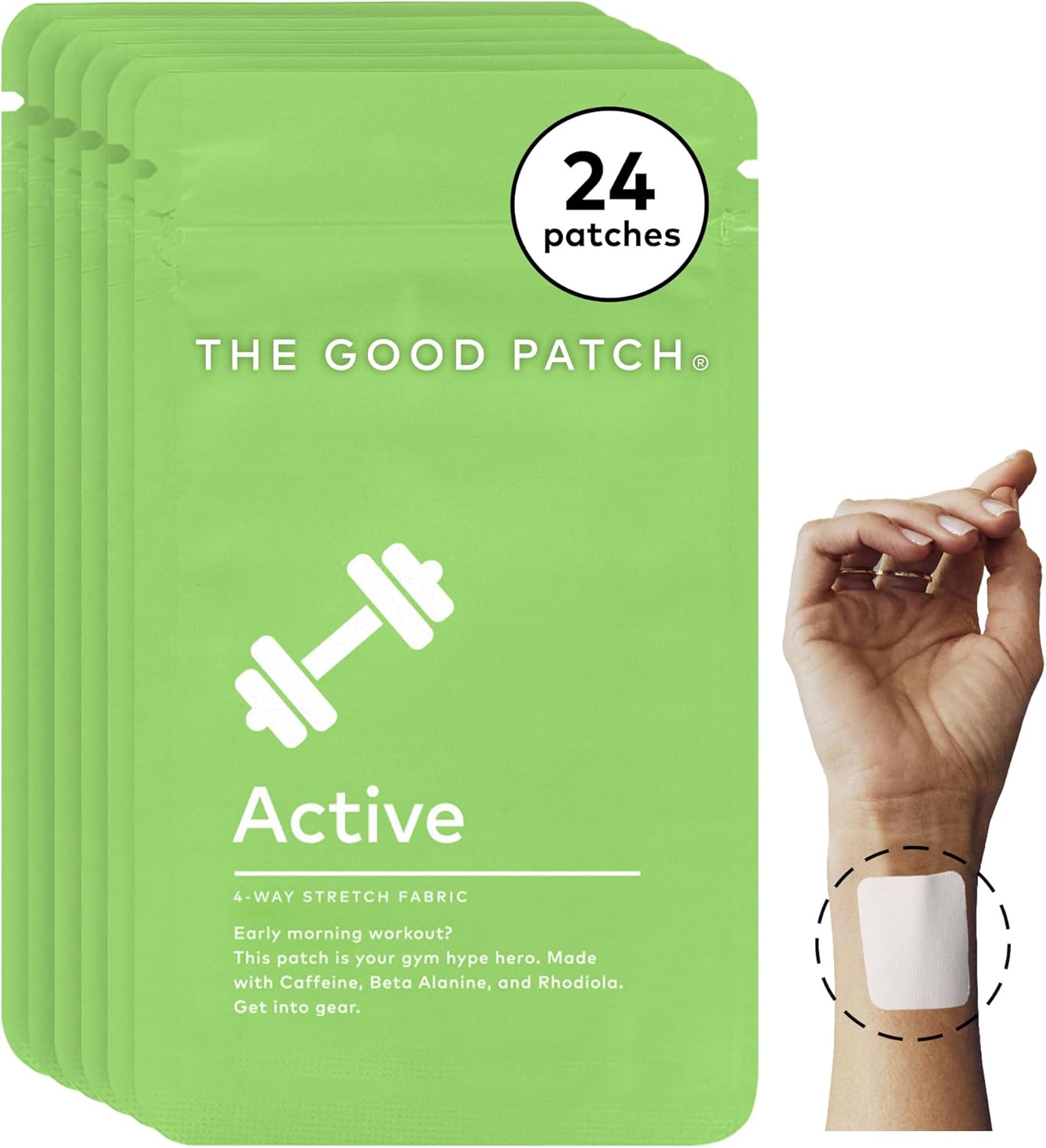 Plant Powered Energy Support Patch with Caffeine, Beta Alanine, and Rhodiola - Sustained Release Active Patches (24 Count)