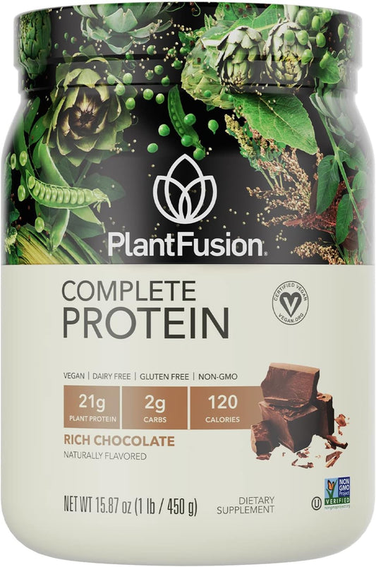 PlantFusion Chocolate Vegan Protein Powder with BCAAs and Digestive Enzymes - Keto-Friendly, Gluten Free, Soy Free - 1lb