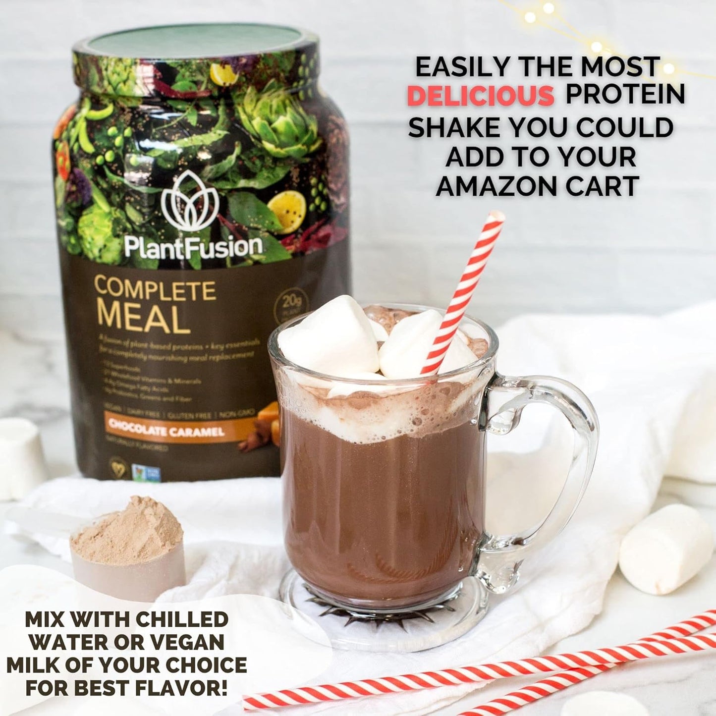 PlantFusion Complete Meal Replacement Shake - Chocolate Caramel Flavor - Plant Based Protein Powder with Superfoods, Greens, and Probiotics - Vegan, Gluten Free, Soy Free, Non-Dairy - Non-GMO - 2 lb
