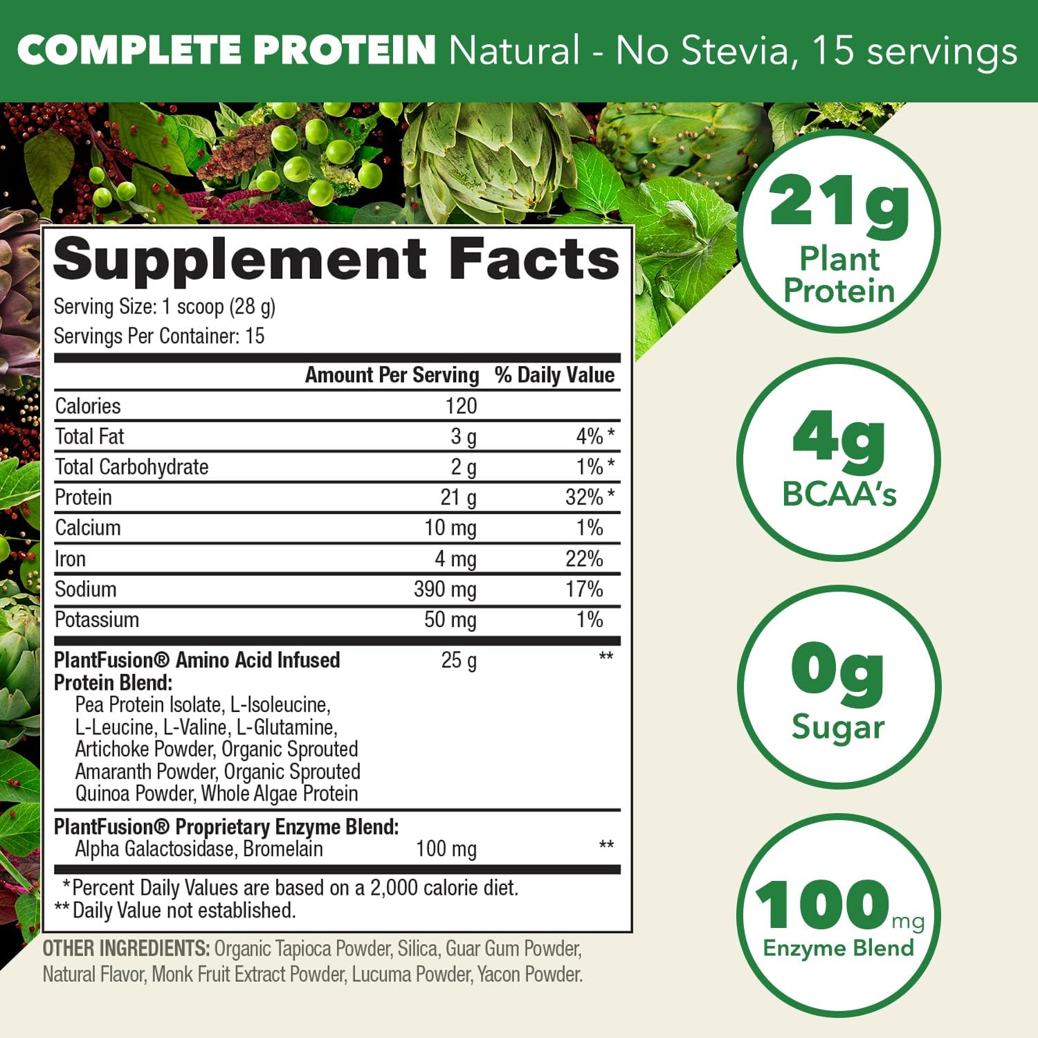 PlantFusion Complete Vegan Protein Powder - Plant-Based Protein with BCAAs, Digestive Enzymes, and Pea Protein - Keto-Friendly, Gluten-Free, Non-Dairy, Non-GMO - Natural Formula Without Stevia - 0.93 lb