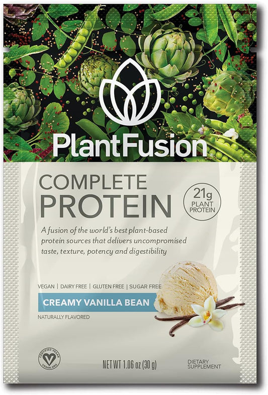 PlantFusion Complete Vegan Protein Powder Vanilla Pack of 12 - Plant Based with BCAAs, Digestive Enzymes, Pea Protein - Keto, Gluten Free, Soy Free, Non-Dairy, No Sugar, Non-GMO