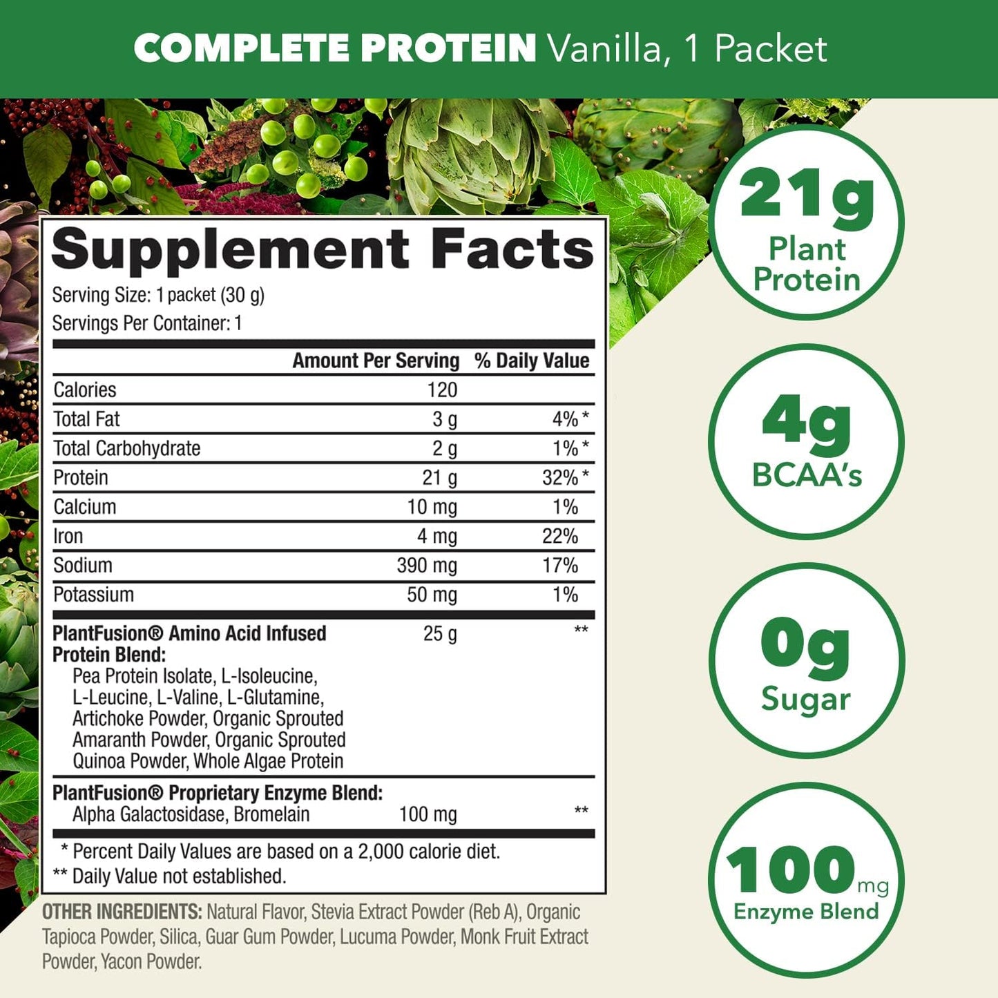 PlantFusion Complete Vegan Protein Powder Vanilla Pack of 12 - Plant Based with BCAAs, Digestive Enzymes, Pea Protein - Keto, Gluten Free, Soy Free, Non-Dairy, No Sugar, Non-GMO