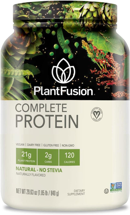 PlantFusion Complete Vegan Protein Powder with BCAAs, Digestive Enzymes, and Pea Protein - Keto, Gluten-Free, No Sugar, Non-GMO - Natural 1.85 lb