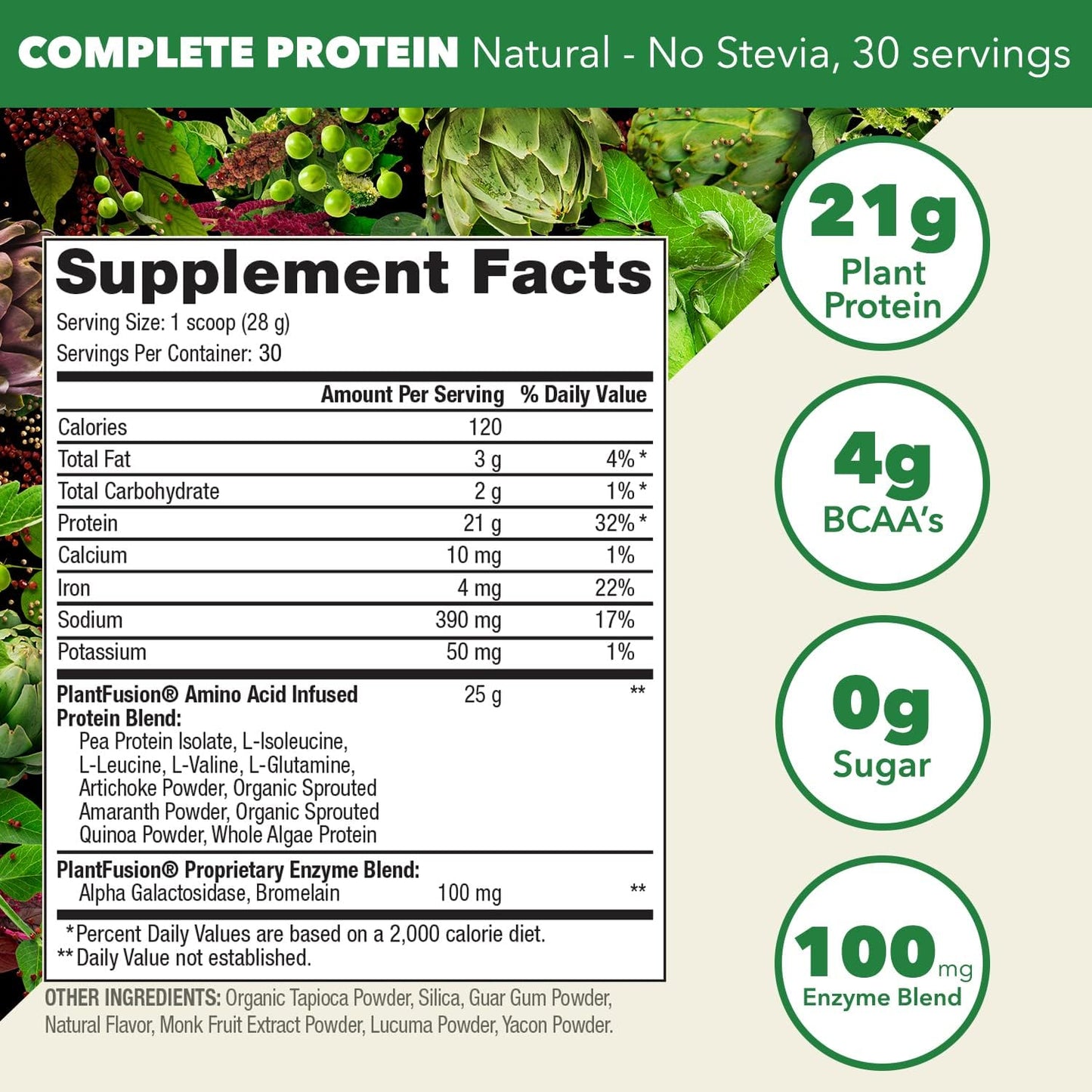 PlantFusion Complete Vegan Protein Powder with BCAAs, Digestive Enzymes, and Pea Protein - Keto, Gluten-Free, No Sugar, Non-GMO - Natural 1.85 lb