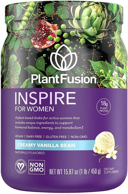 PlantFusion Inspire Creamy Vanilla Bean 1 lb - Women's Low Carb Protein Powder for Lean Muscle - Keto, Gluten Free, Soy Free, Non-Dairy, No Sugar, Non-GMO